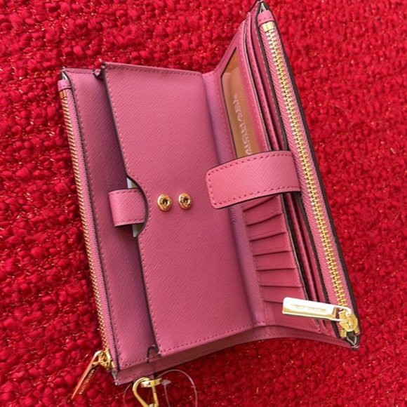 Michael Kors Jet Set Travel Large Double Zip Wristlet Wallet Rosewood Leather - Picture 2 of 15